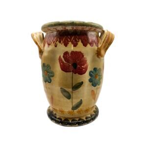 Vintage Italica ARS Pottery Vase Double Handle Hand Painted Italy Tuscan Decor